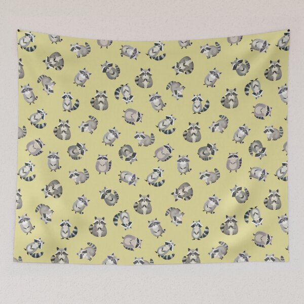 Item preview, Tossed Watercolor Raccoons on Light Yellow designed and sold by KSimpson838.