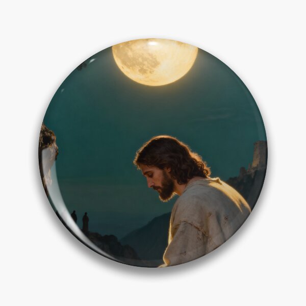 Item preview, Jesus Praying Under the Full Moon | Cinematic Christian Night Artwork designed and sold by Eternal Kingdom Store.