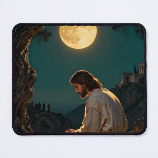 Item preview, Jesus Praying Under the Full Moon | Cinematic Christian Night Artwork designed and sold by Eternal Kingdom Store.