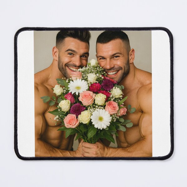 Item preview, Muscle Love Bouquet – Gay Couple Holding Flowers designed and sold by Elando1212.