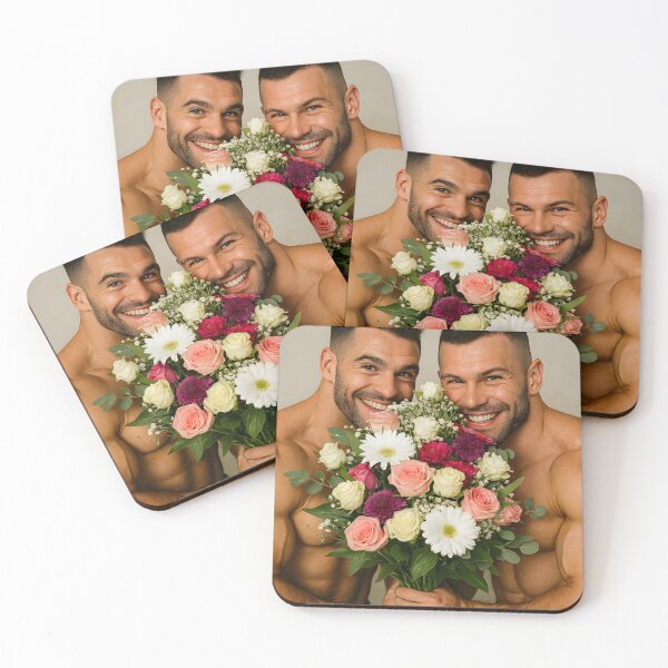 Item preview, Muscle Love Bouquet – Gay Couple Holding Flowers designed and sold by Elando1212.