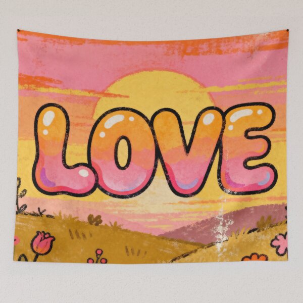 Item preview, Retro Groovy Love - 70s Vintage Bubbly Typography Heart designed and sold by HappySproutArt.