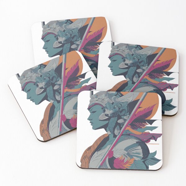 Item preview, Warrior Serenity – Modern Goddess Portrait with Sword & Sun | Abstract Cultural Art designed and sold by Gen-Z-mArt.