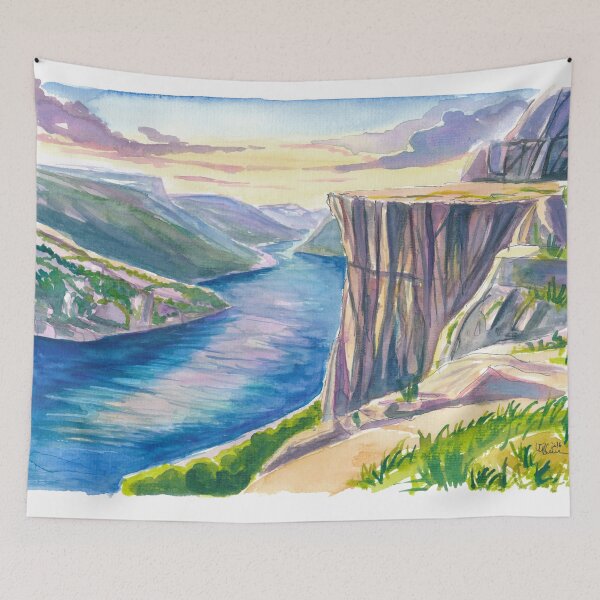 Item preview, Preikestolen Cliff Above Lysefjord at Golden Nordic Light designed and sold by artshop77.
