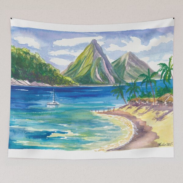 Item preview, Saint Lucia Pitons Rising Over Tranquil Bay Beach designed and sold by artshop77.