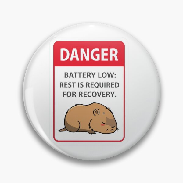 Item preview, Low Battery Danger Sign - Sleepy Capybara Rest Day Sticker designed and sold by The Silly Grumpy Society.