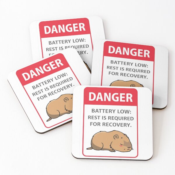 Item preview, Low Battery Danger Sign - Sleepy Capybara Rest Day Sticker designed and sold by The Prompted Soul.