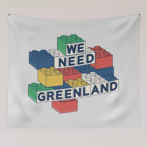 Item preview, We Need Greenland Funny Colorful Building Blocks Geopolitical Art designed and sold by SplashTastic.