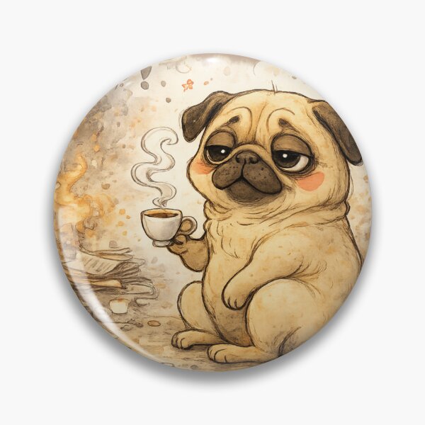 Item preview, Grumpy Pug with Coffee – Tired Morning Mood Illustration designed and sold by Darlin8888.