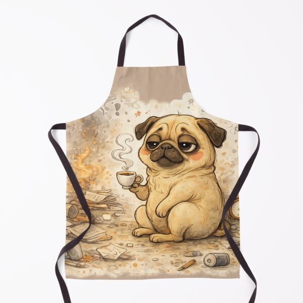 Item preview, Grumpy Pug with Coffee – Tired Morning Mood Illustration designed and sold by Darlin8888.