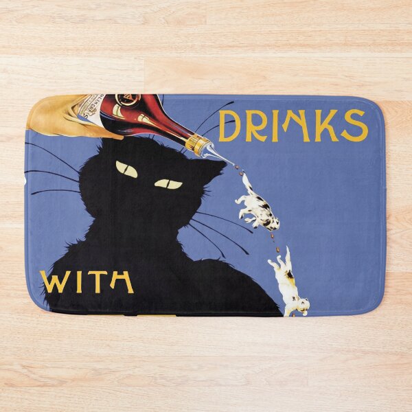 Item preview, Black Cat With Cocktail Liquor Bottle Advertisement Poster : vintage Aesthetic designed and sold by artofuniverse.