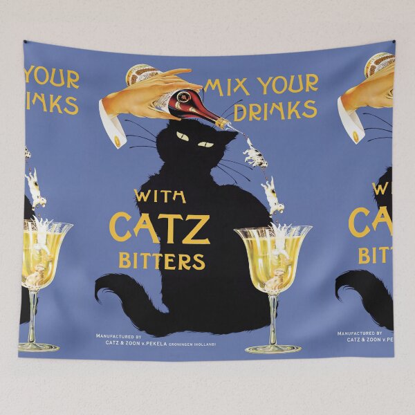 Item preview, Black Cat With Cocktail Liquor Bottle Advertisement Poster : vintage Aesthetic designed and sold by artofuniverse.