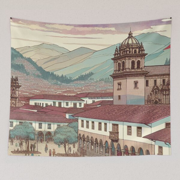 Item preview, Ukiyo e Cusco Peru Art | Japanese Woodblock Style Landscape designed and sold by Vandy Fullam.