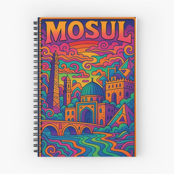 Artikelvorschau, Psychedelisches Poster von Mosul | Lebendige irakische Stadtlandschaft | Retro-farbenfrohes Stadtdesign von Mosul entworfen und verkauft von PaintedPixels01.