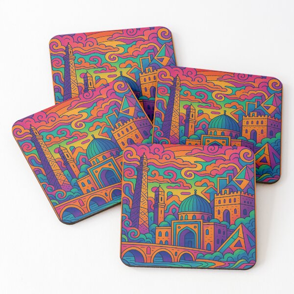 Item preview, Trippy Psychedelic Poster of Mosul | Vibrant Iraqi Cityscape Art | Retro Colorful Mosul Urban Design designed and sold by PaintedPixels01.