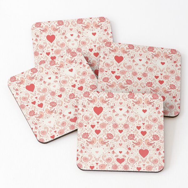Item preview, Vintage Pattern of Hearts and Lovebirds – Romantic Floral Design in Red and Cream designed and sold by charlypicazo.