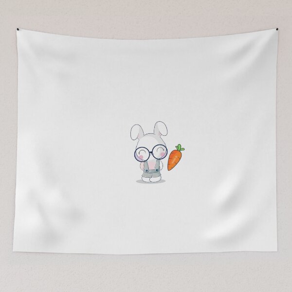 Item preview, Cute Bunny Wearing Glasses with a Cartoon Carrot designed and sold by nada-art.