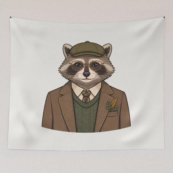 Item preview, Stylish Raccoon in Tweed Jacket Illustration designed and sold by Ombrya.
