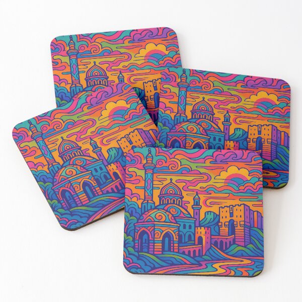 Item preview, Trippy Psychedelic Poster of Aleppo | Vibrant Syrian Cityscape Art | Retro Colorful Aleppo Urban Design designed and sold by PaintedPixels01.