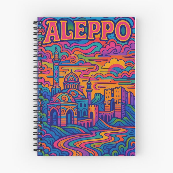 Artikelvorschau, Psychedelisches Poster von Aleppo | Lebendige syrische Stadtansichten | Retro-farbenfrohes Stadtdesign von Aleppo entworfen und verkauft von PaintedPixels01.