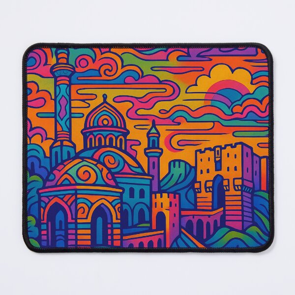 Item preview, Trippy Psychedelic Poster of Aleppo | Vibrant Syrian Cityscape Art | Retro Colorful Aleppo Urban Design designed and sold by PaintedPixels01.
