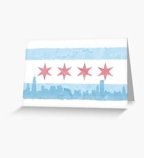 Chicago Flag and Skyline - Watercolor Greeting Card
