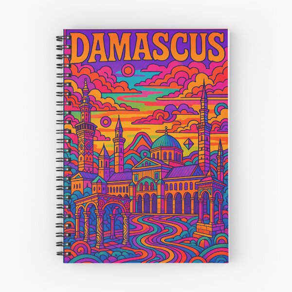 Artikelvorschau, Psychedelisches Poster von Damaskus | Lebendige syrische Stadtansicht | Retro-farbenfrohes Stadtdesign von Damaskus entworfen und verkauft von PaintedPixels01.