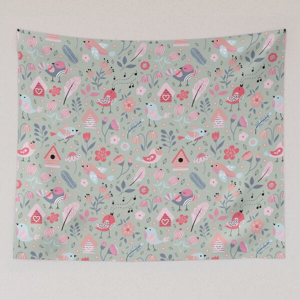 Item preview, Coquette spring birds birdhouses cottagecore florals green designed and sold by Nicola-Rowe.