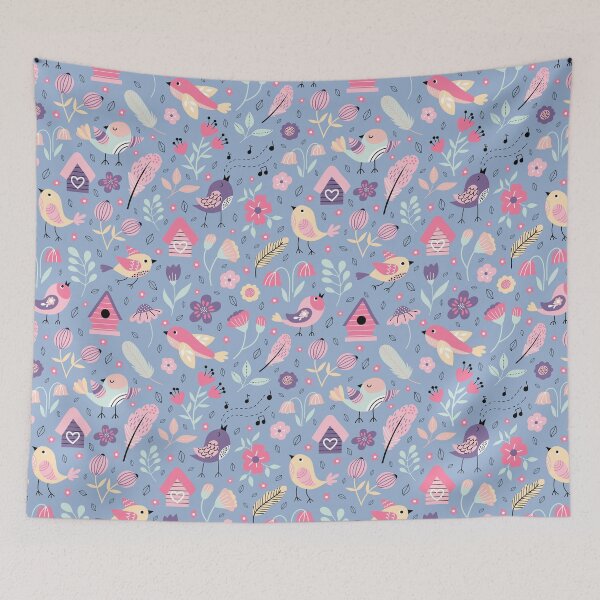 Item preview, Coquette spring birds birdhouses cottagecore florals blue designed and sold by Nicola-Rowe.