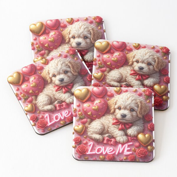 Item preview, Cute Maltipoo Puppy with Pink Valentine Hearts designed and sold by newvisionart191.