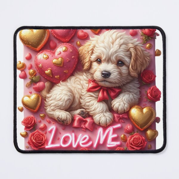 Item preview, Cute Maltipoo Puppy with Pink Valentine Hearts designed and sold by newvisionart191.