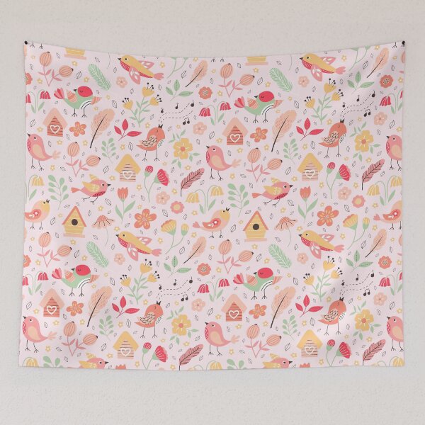 Item preview, Coquette spring birds birdhouses cottagecore florals peach designed and sold by Nicola-Rowe.
