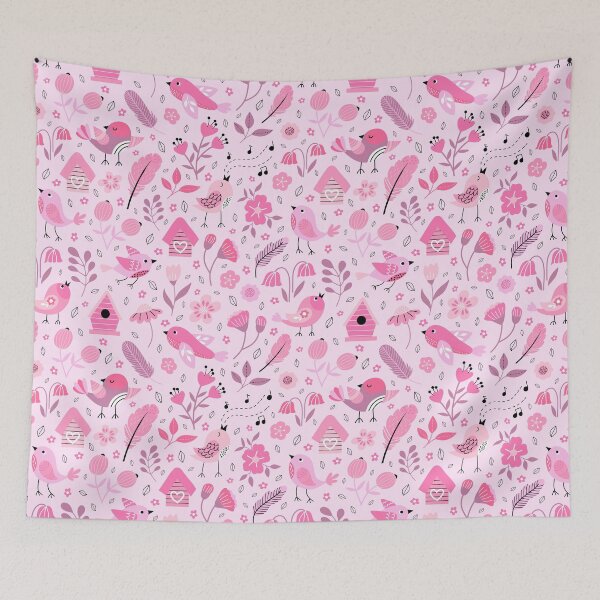 Item preview, Coquette spring birds birdhouses cottagecore florals pink designed and sold by Nicola-Rowe.