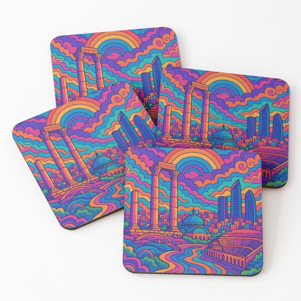 Item preview, Trippy Psychedelic Poster of Amman | Vibrant Jordanian Cityscape Art | Retro Colorful Amman Urban Design designed and sold by PaintedPixels01.