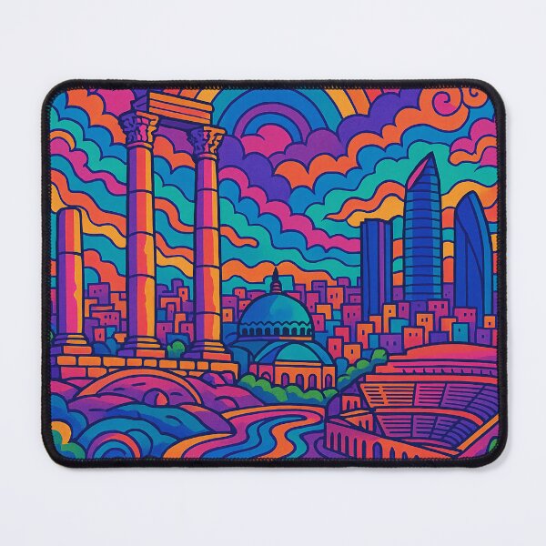 Item preview, Trippy Psychedelic Poster of Amman | Vibrant Jordanian Cityscape Art | Retro Colorful Amman Urban Design designed and sold by PaintedPixels01.