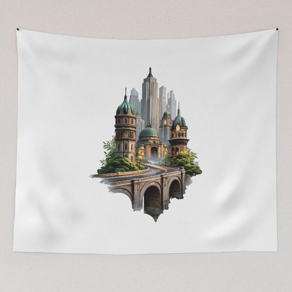 Item preview, Metropolitan Dreamscape - Classic Architecture Meets Modern Skyscraper City Art designed and sold by DesignArtist.ia.