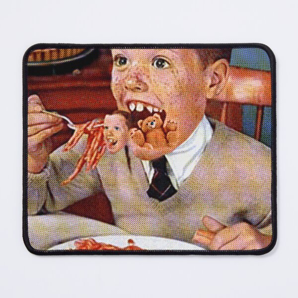 Item preview, Boy Eating Tiny Bear with Spaghetti Vintage Horror designed and sold by PopCultureArtShop.