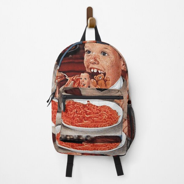 Item preview, Boy Eating Tiny Bear with Spaghetti Vintage Horror designed and sold by PopCultureArtShop.