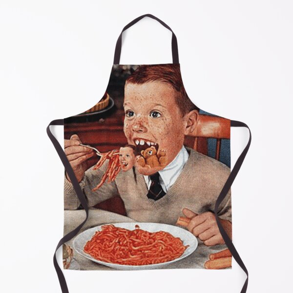 Item preview, Boy Eating Tiny Bear with Spaghetti Vintage Horror designed and sold by PopCultureArtShop.