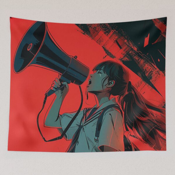 Item preview, Rebellious anime girl with megaphone protest art designed and sold by Mauswohn.