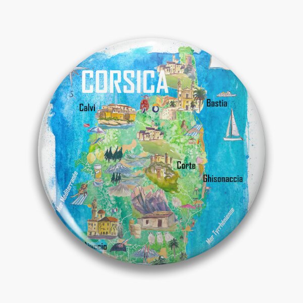 Item preview, Corsica Island France Illustrated Travel Map – Ajaccio, Bonifacio, Calvi & Bastia Iconic Highlights designed and sold by artshop77.