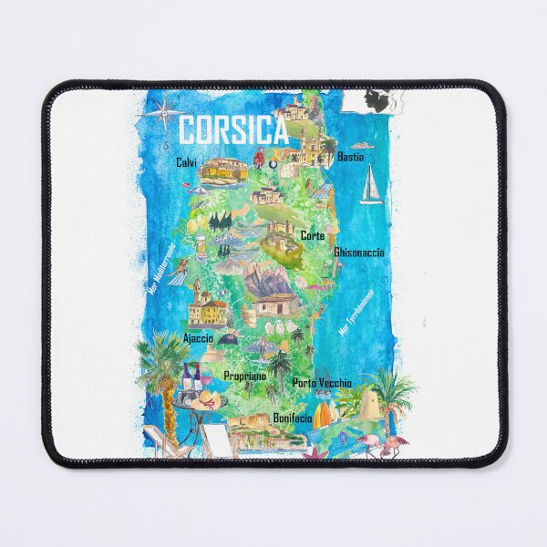 Item preview, Corsica Island France Illustrated Travel Map – Ajaccio, Bonifacio, Calvi & Bastia Iconic Highlights designed and sold by artshop77.