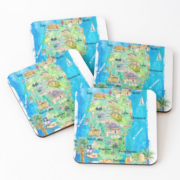 Item preview, Corsica Island France Illustrated Travel Map – Ajaccio, Bonifacio, Calvi & Bastia Iconic Highlights designed and sold by artshop77.
