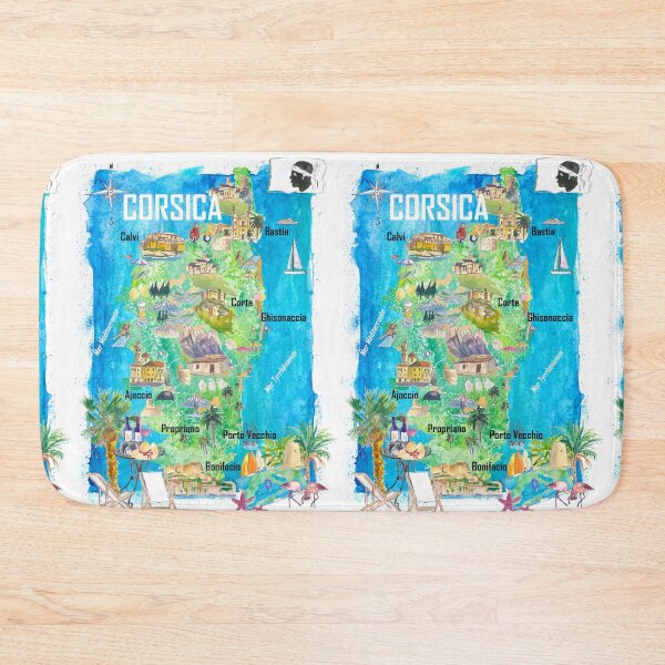 Item preview, Corsica Island France Illustrated Travel Map – Ajaccio, Bonifacio, Calvi & Bastia Iconic Highlights designed and sold by artshop77.