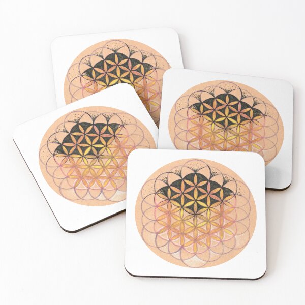 Item preview, Yellow and pink Flower of Life - Hand-drawn colored pencil and ink mandala designed and sold by BlackLineLab.