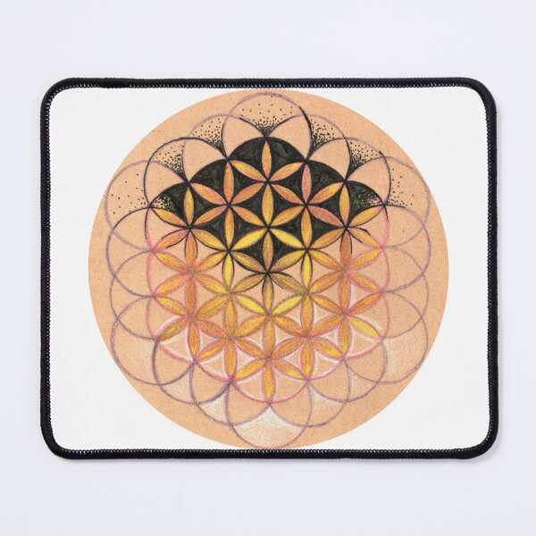 Item preview, Yellow and pink Flower of Life - Hand-drawn colored pencil and ink mandala designed and sold by BlackLineLab.