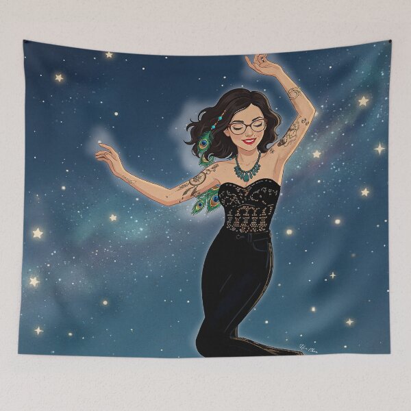 Item preview, Celestial Boho Spirit – Dancing Girl in the Starry Night Sky designed and sold by Hen-C-Art.