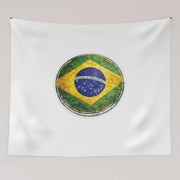Item preview, Brazil Flag Circular Sticker | Grunge Brush Style Brazilian Flag Design designed and sold by RelateAndTee.