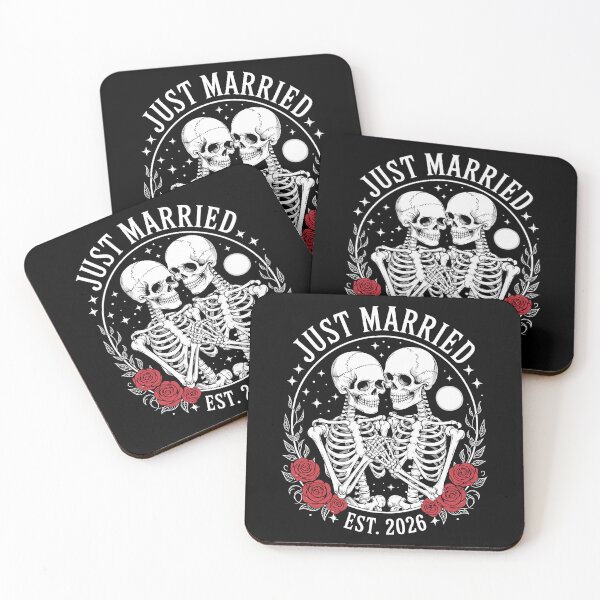Item preview, Just Married Est. 2026 Skeleton Wedding designed and sold by MerchDeviant.