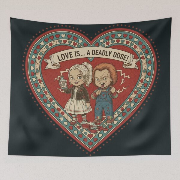 Item preview, Love is... A Deadly Dose! - Chucky & Tiffany Valentine designed and sold by Art's Diner.